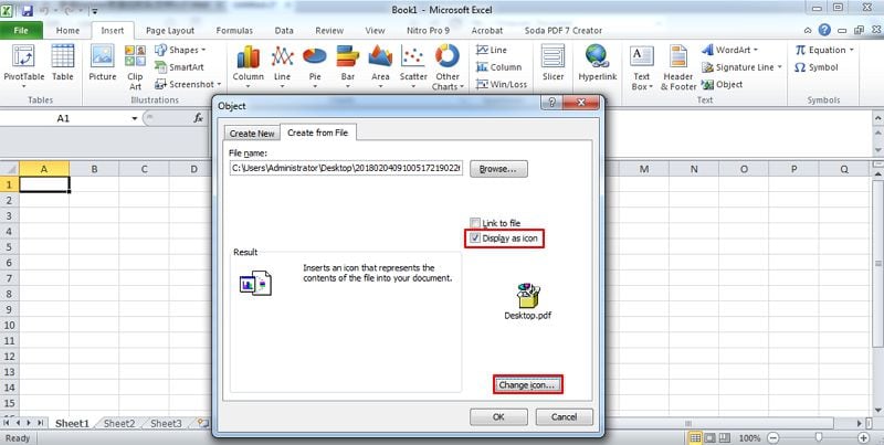 how to attach pdf in excel