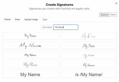 typing a signature in dochub 