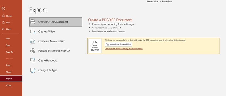 export ppt to pdf