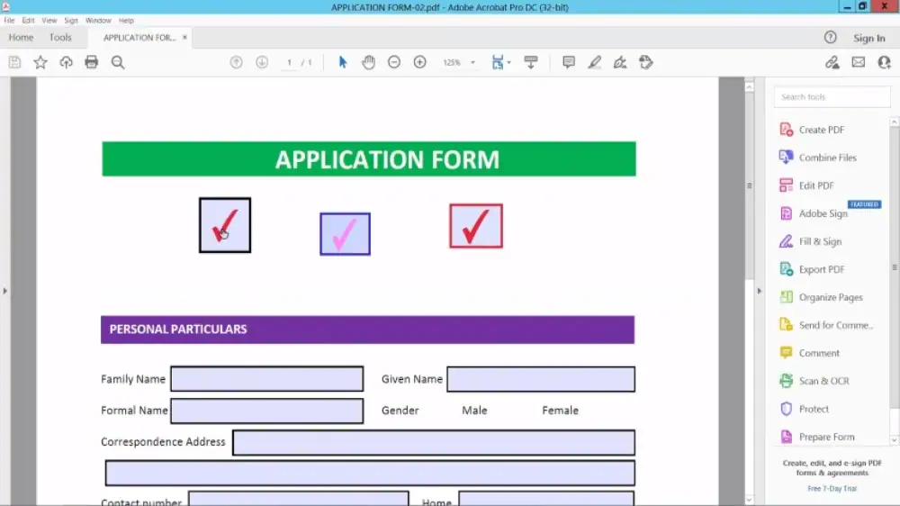 añadir una marca de verificación usando adobe acrobat