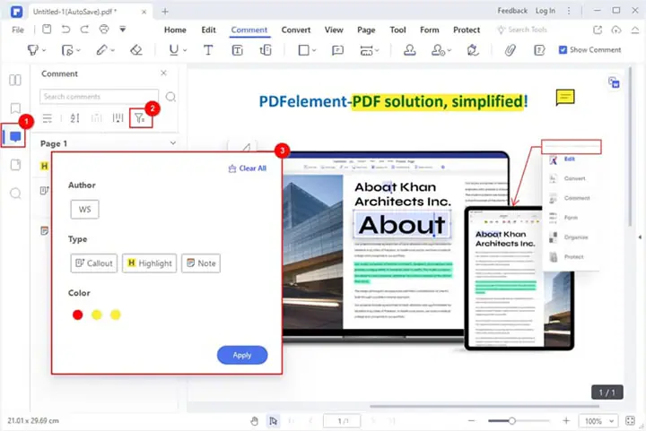 colocar comentarios en PDFelement