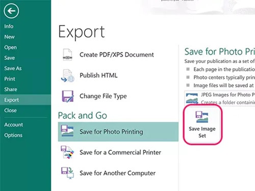 publisher export page as image