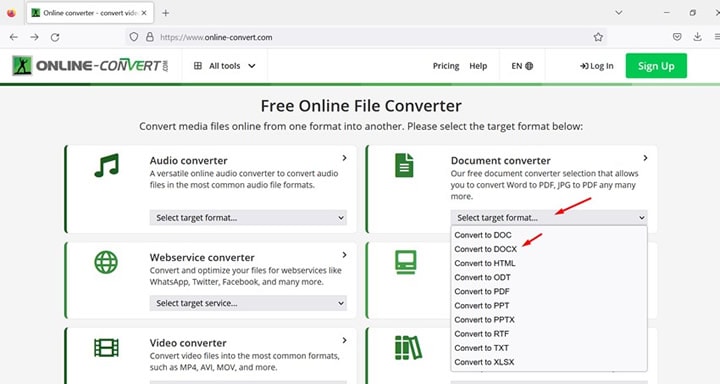 select target format online converter