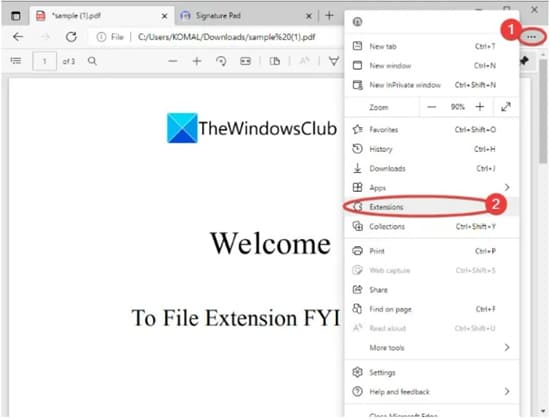  Cliquez sur les trois points dans le coin supérieur droit et sélectionnez Extensions > Obtenir des extensions pour Microsoft Edge.