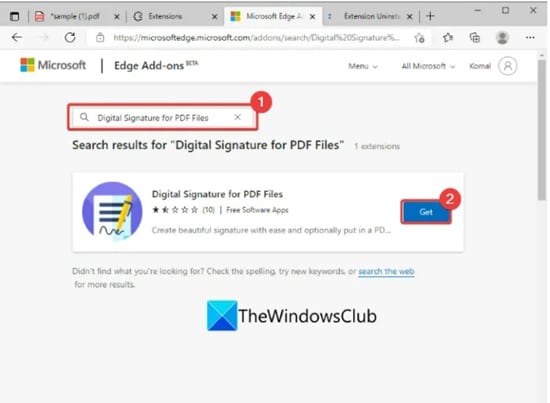 instalando extensão de assinatura no microsoft edge