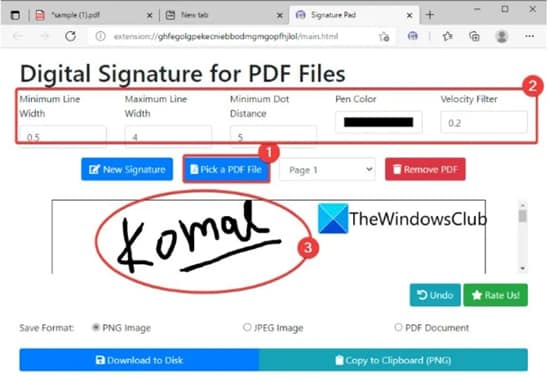 crear firma usando la extensión de edge