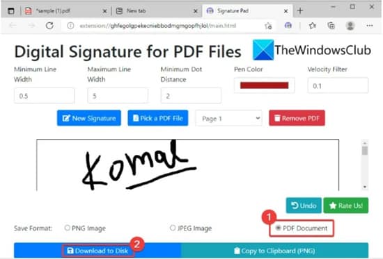 downloading pdf signed on edge extension