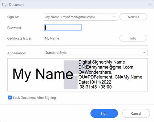 pdf creating electronic signatures password protected