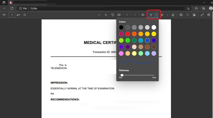 assinar pdf em várias cores em ferramenta de desenho