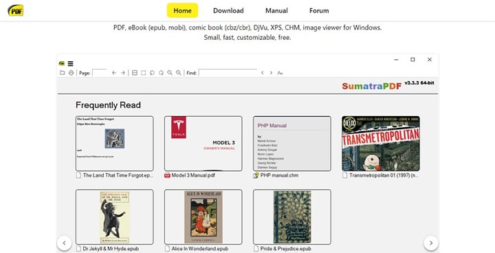 interface do sumatra pdf reader