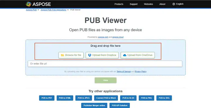 cargar archivo aspose pub viewer