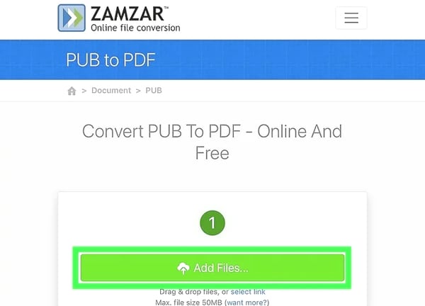 zamzar add files