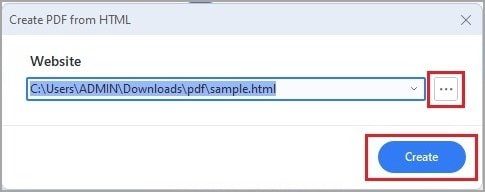 importing the html file to pdfelement