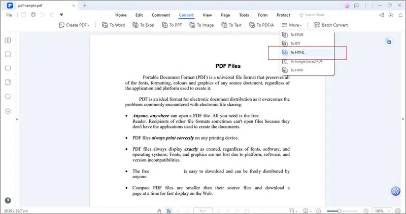 PDFelement to-HTML convert