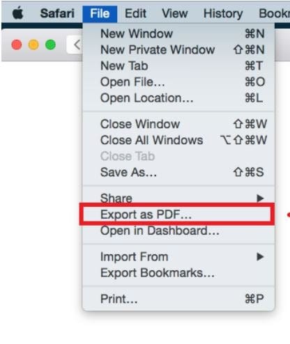 exporting webpage as pdf using safari
