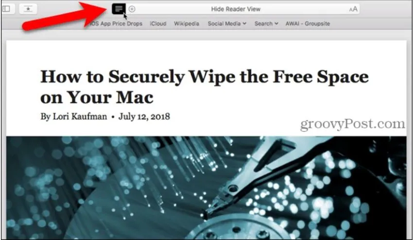 reader view button on safari