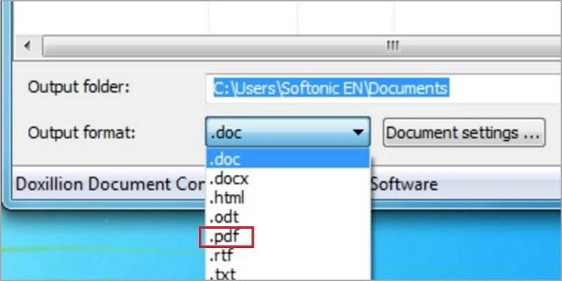 selecting pdf as the output format