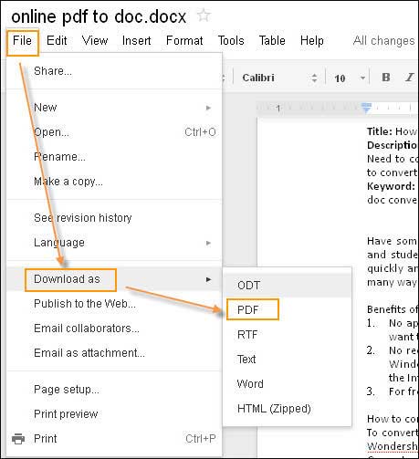  إنشاء ملفات PDF باستخدام مستندات جوجل 