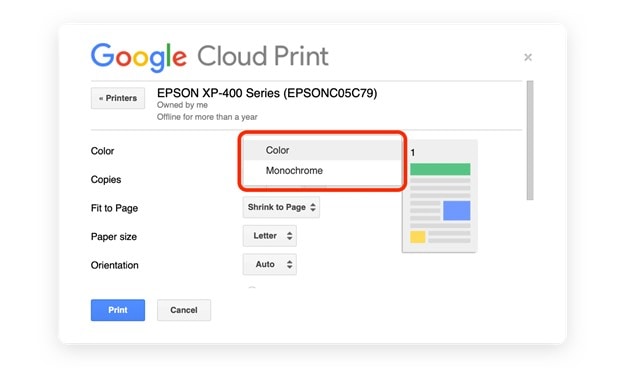 PDF in Schwarz-Weiß auf Mac mit Google Drive drucken