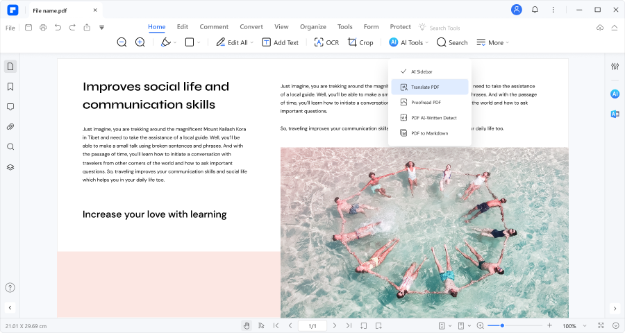 wondershare pdfelement translate pdf ai tool