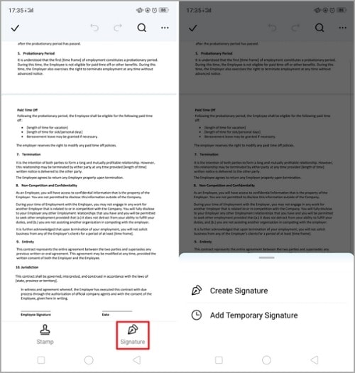 opciones de firma en pdfelement