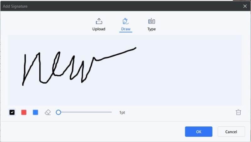 drawing a new handwritten signature in pdfelement