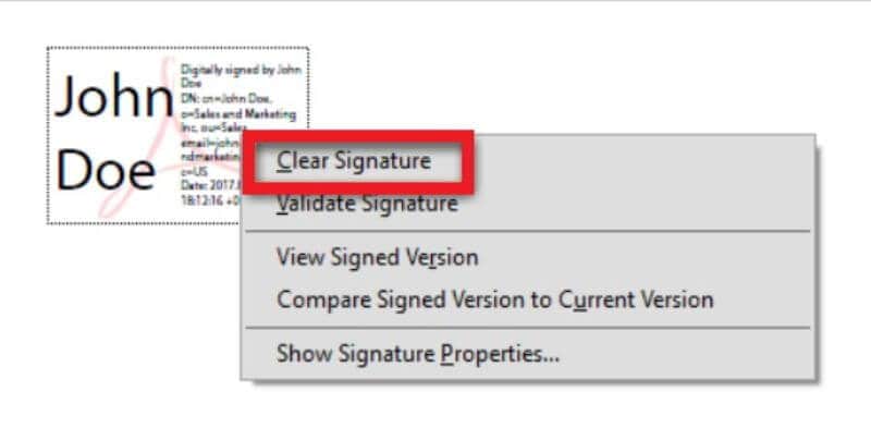 clearing a signature in adobe acrobat