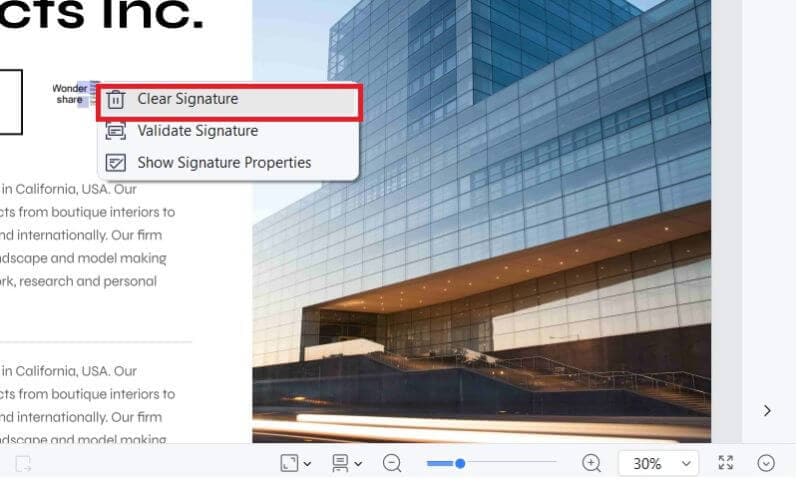 clearing a signature in wondershare pdfelement
