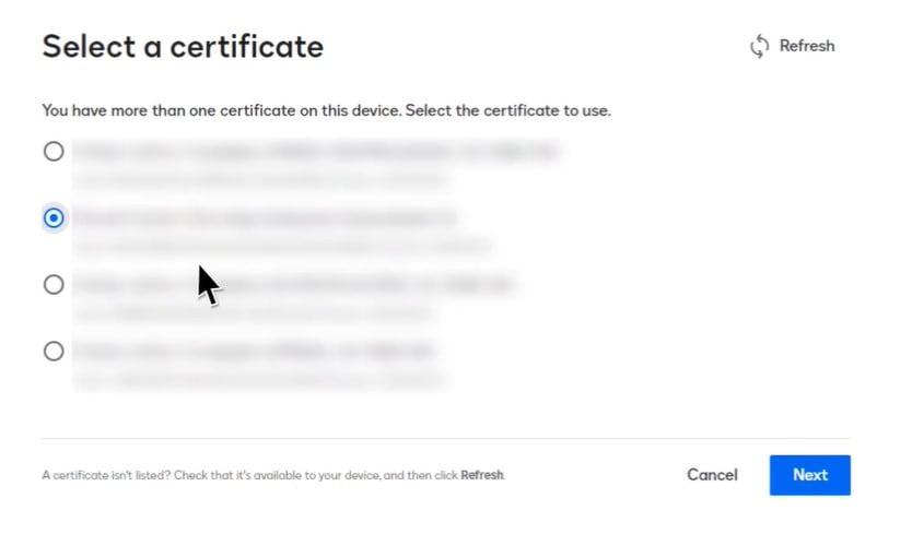 certificat docusign sélectionné