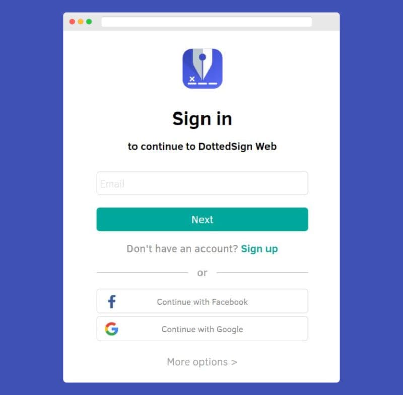 pagina di login di dottedsign