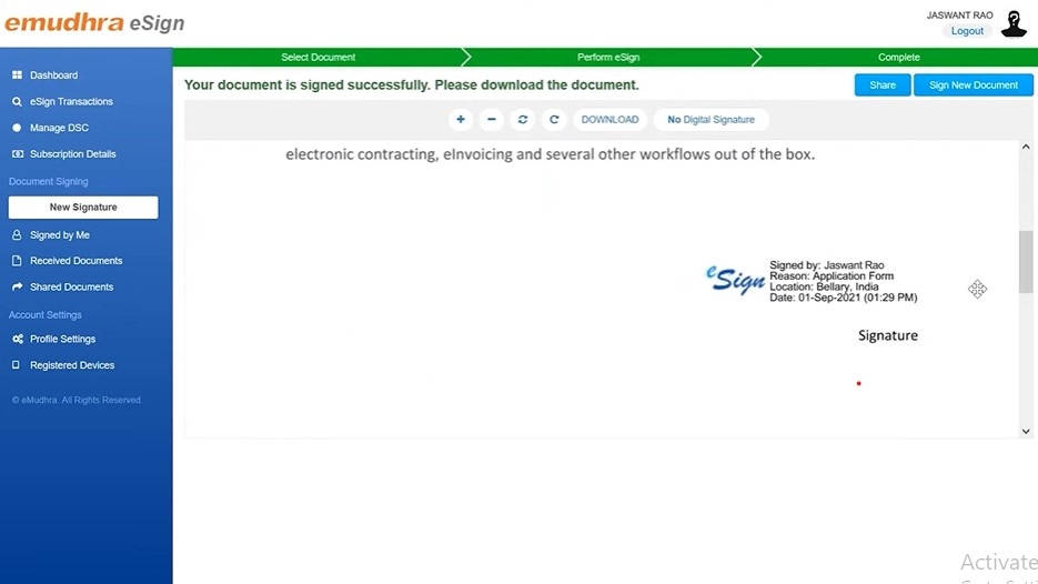 télécharger le document signé emudhra