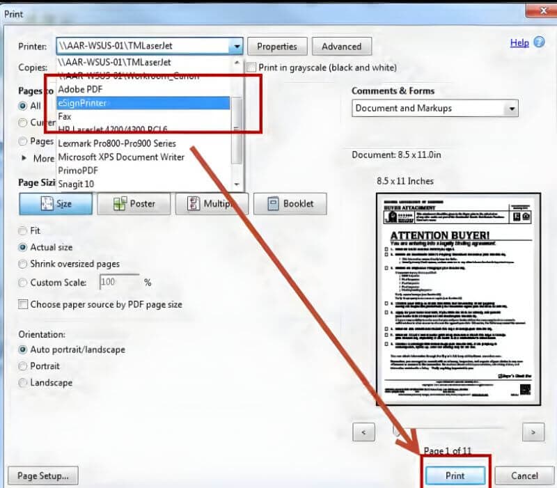 printing document to aar esign