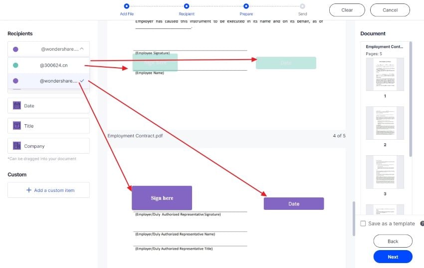 adding the signature fields to contract