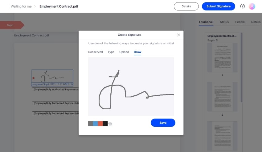 signer et enregistrer la signature