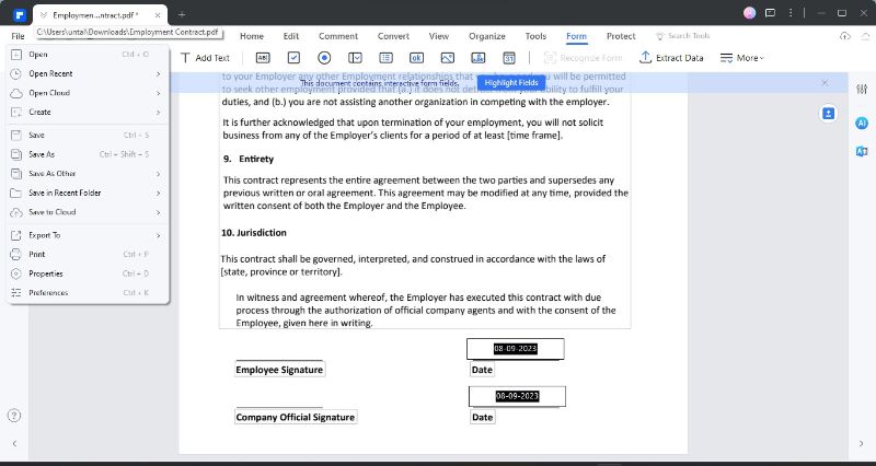 save pdf form