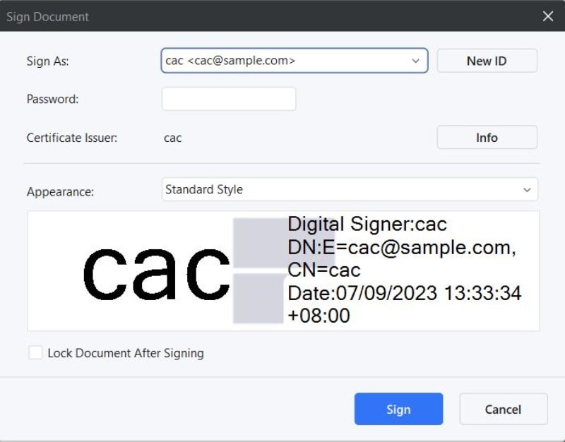 selezione del certificato digitale cac