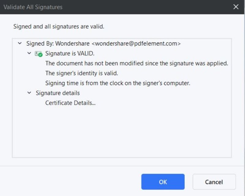 validate all signatures feature on pdfelement