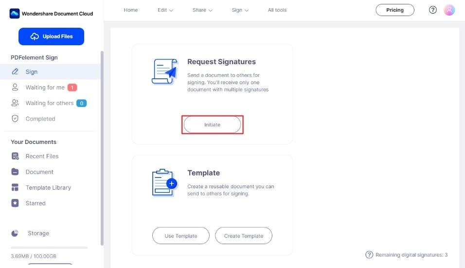 initiate signing process