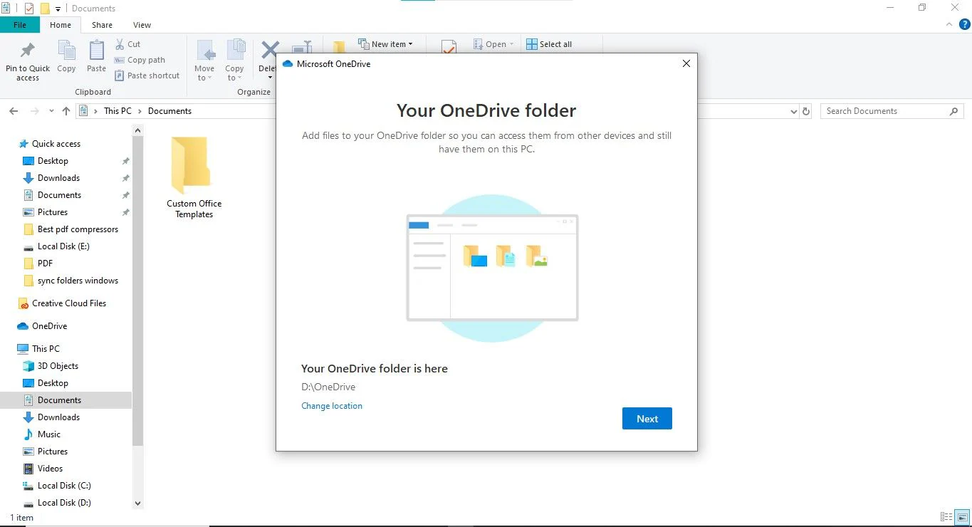 create the onedrive folder