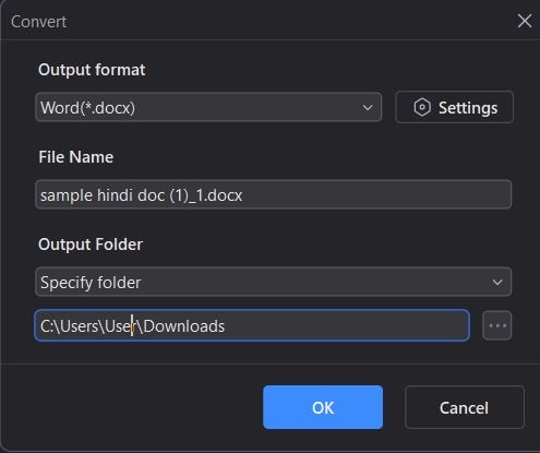 selecting word as the output format