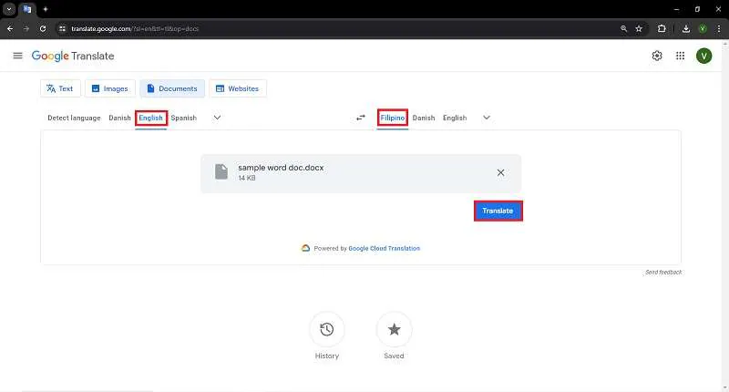 google translate download filipino document