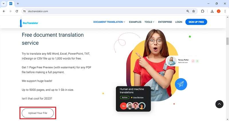doctranslator upload english document file