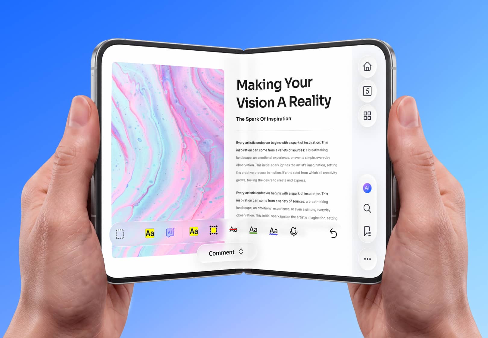 PDFelement on iPhone Duo with an expanded reading screen