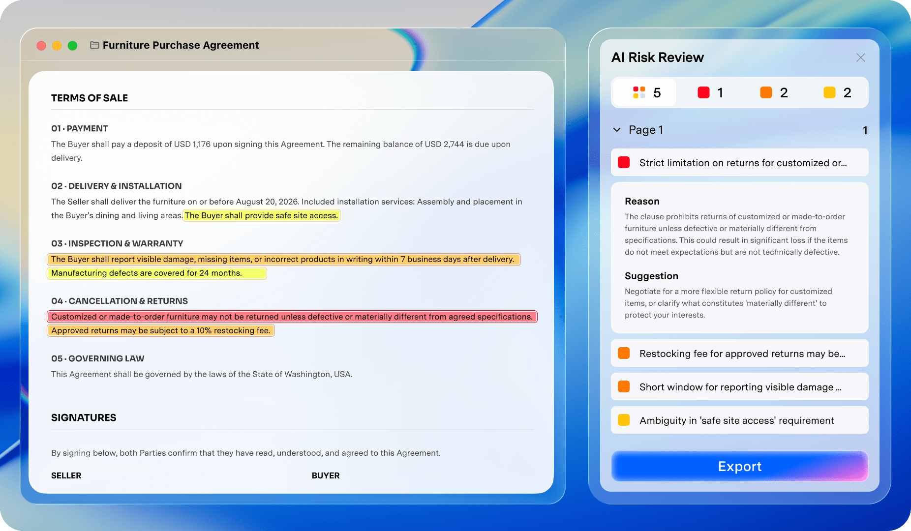 AI Risk Review screenshot