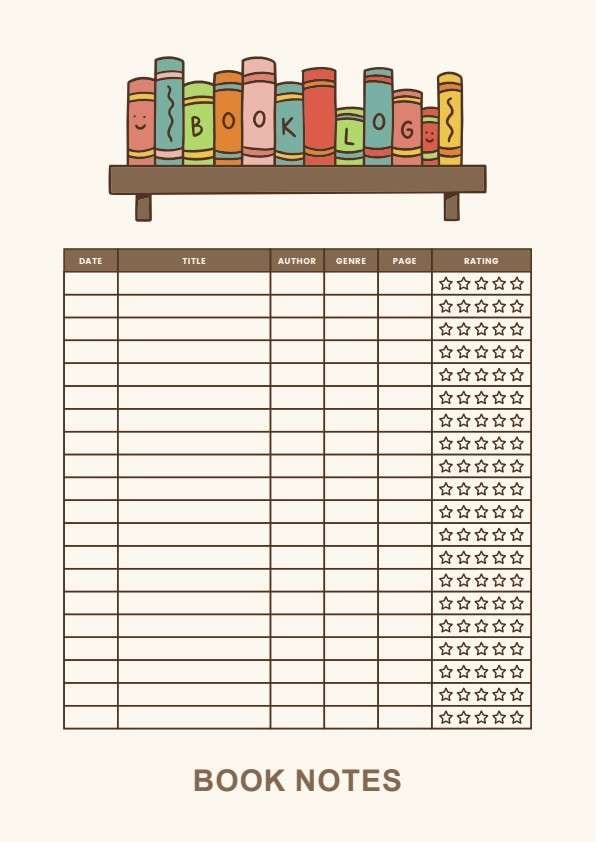 Customize a printable Book Notes Tracker PDF