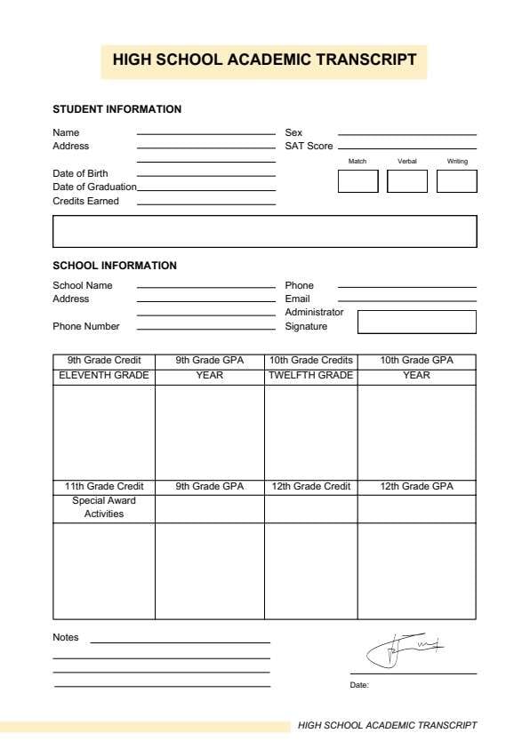 Customize a printable High School Academic Transcript PDF