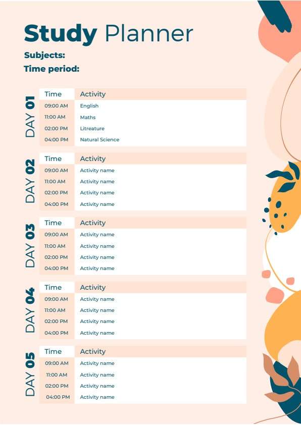 Customize a printable Study Planner PDF