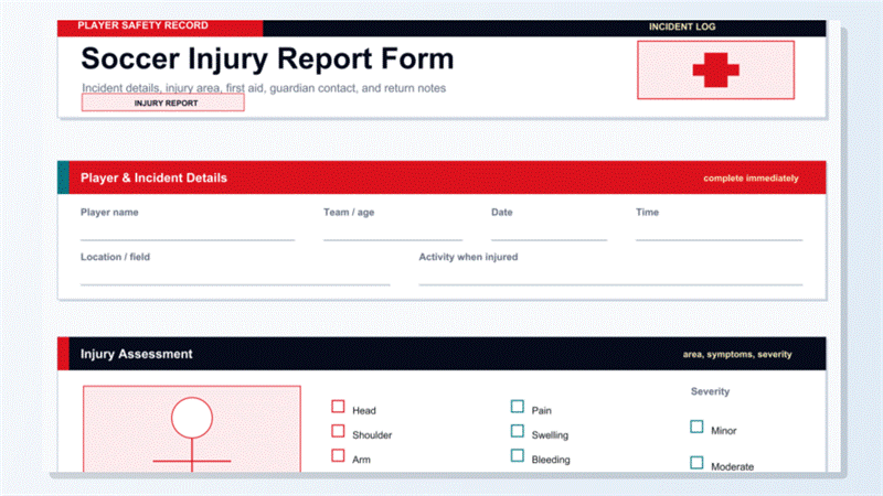 Cómo personalizar una plantilla PDF imprimible de informe de lesiones de fútbol