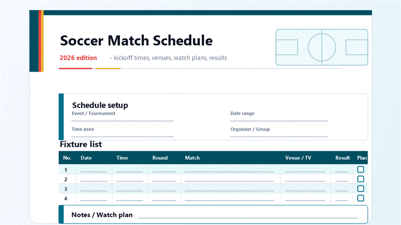 Personalizar una plantilla PDF imprimible de calendario de partidos de fútbol