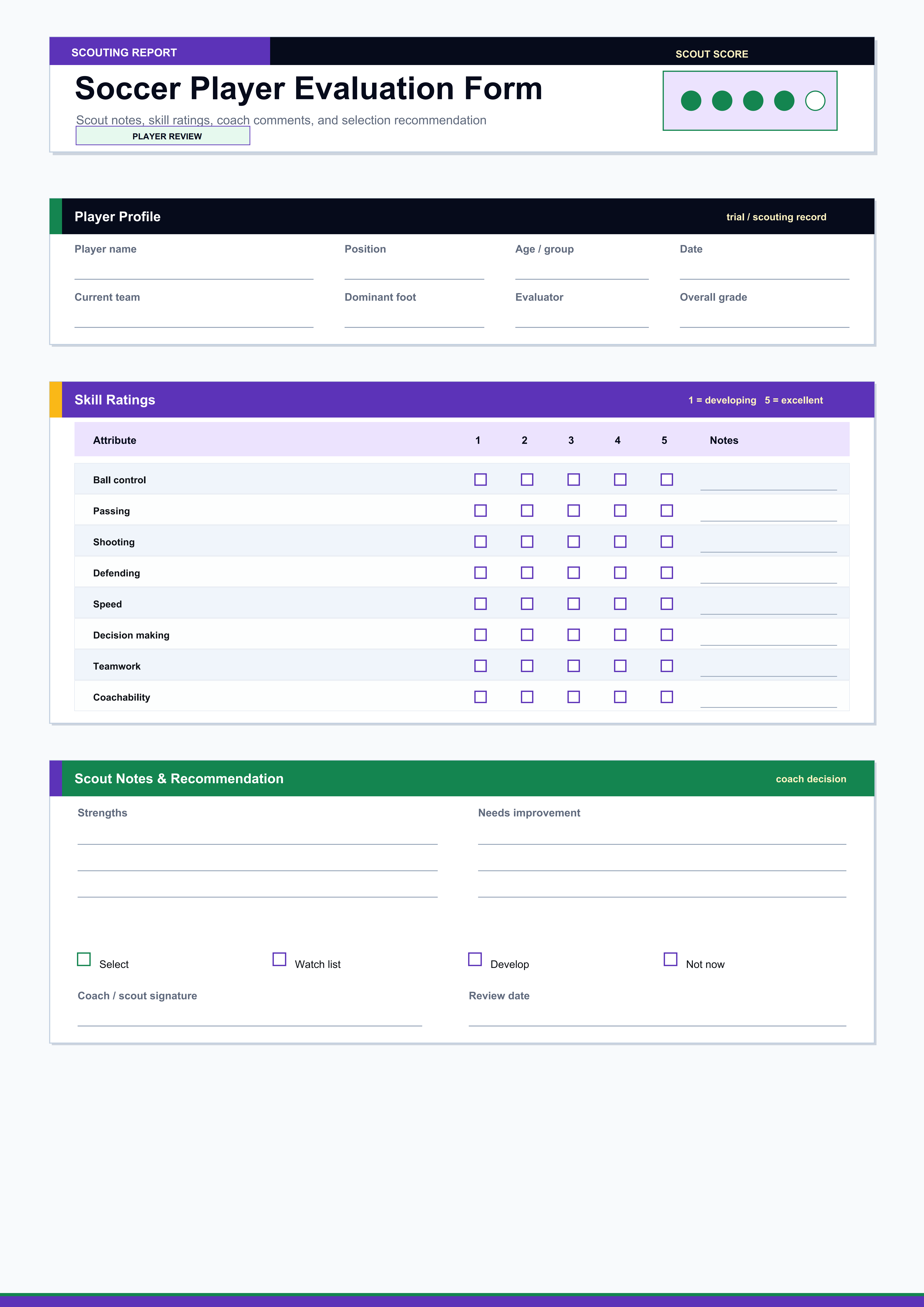 soccer player evaluation form